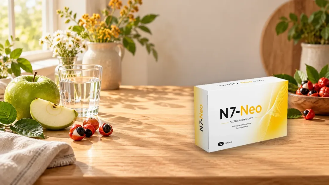 N7 Neo dans une routine quotidienne avec de l’eau et des fruits